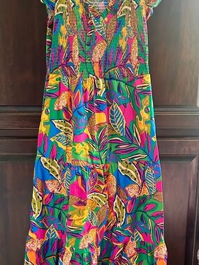 Sugarlips Tropical Leaf Maxi Dress in Green, Pink, Blue, Yellow, Like new size L